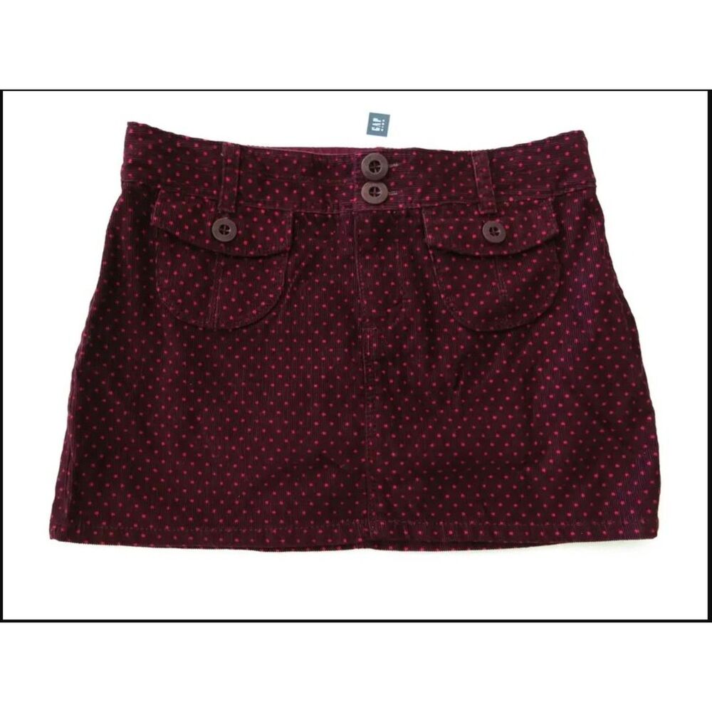 NEW Gap kids girls skirt 12 14 cord burgundy maroon corduroy pink polka dot mini